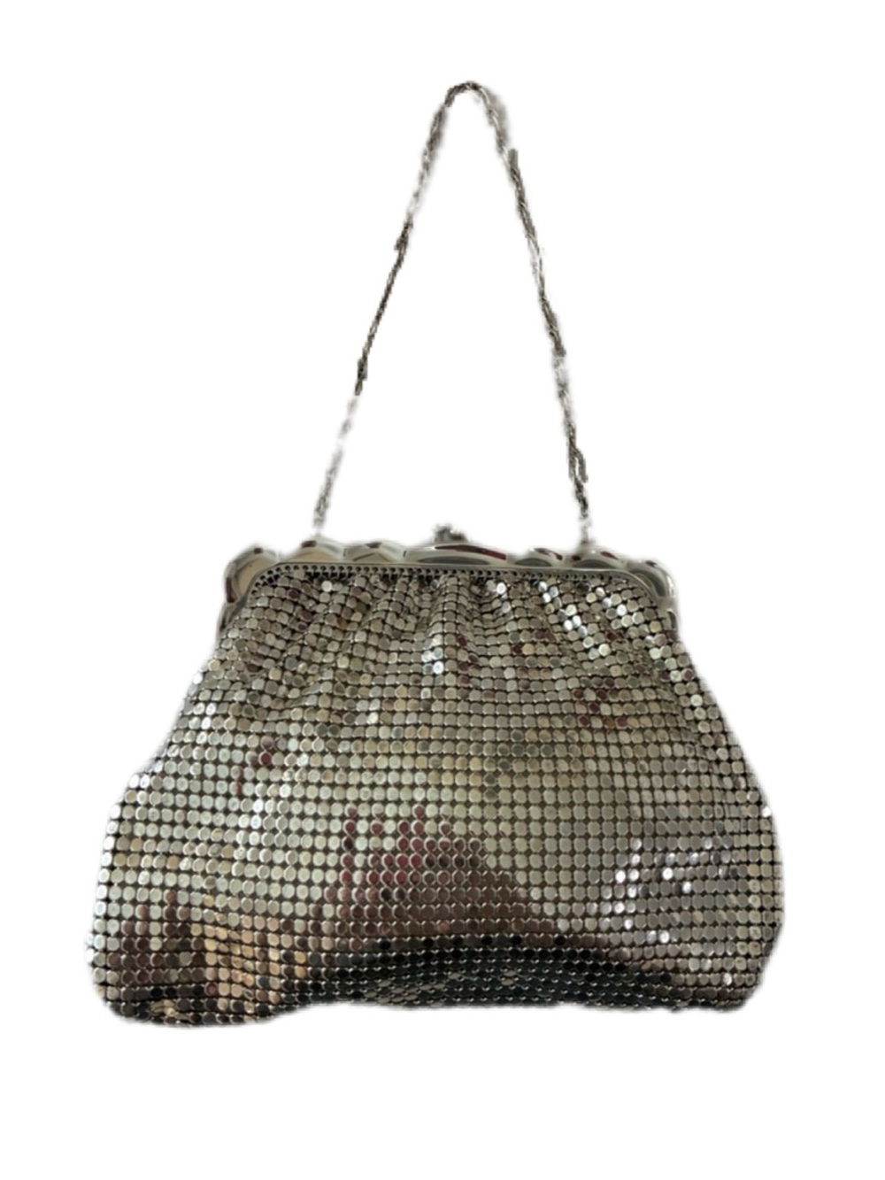 Vintage EUC  Whiting Davis
Silver Tone Mesh Evening
Handbag With Chain 4" X 6"